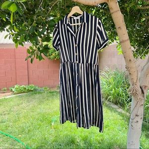 Mango Navy and White Striped Shirt Dress